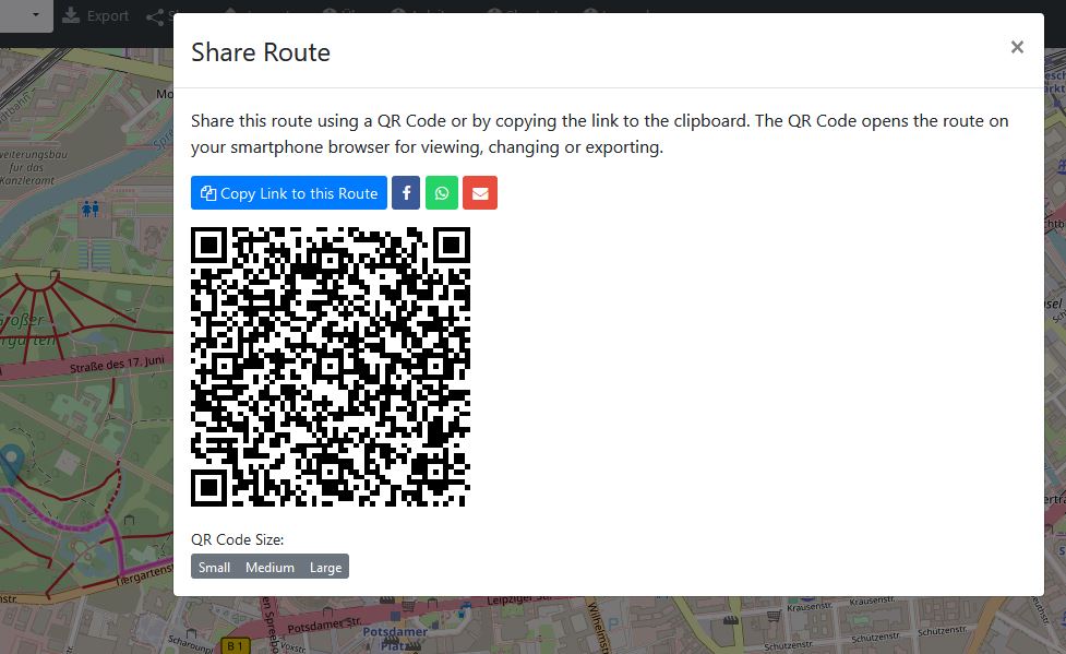 QR-Code-Generator-Button im Export-Dialog des CXB Routenplaners